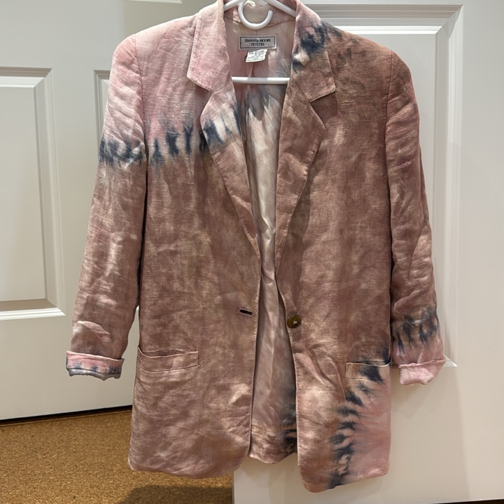 Vintage Linen Tie Dye Blazer in Shades of pink, blue, mauve Size 4